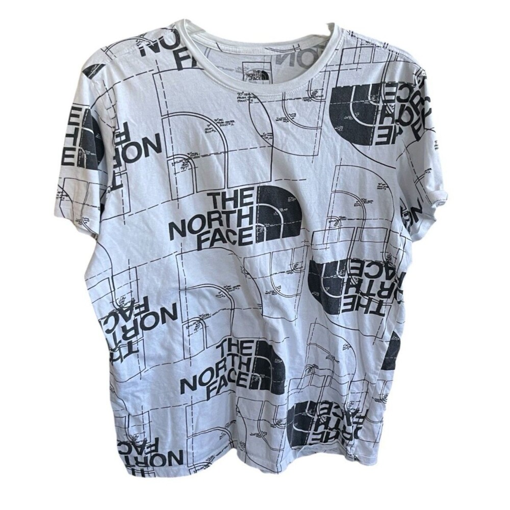 North Face Mens  T-Shirt All Over Print Logo White-Black Size Large